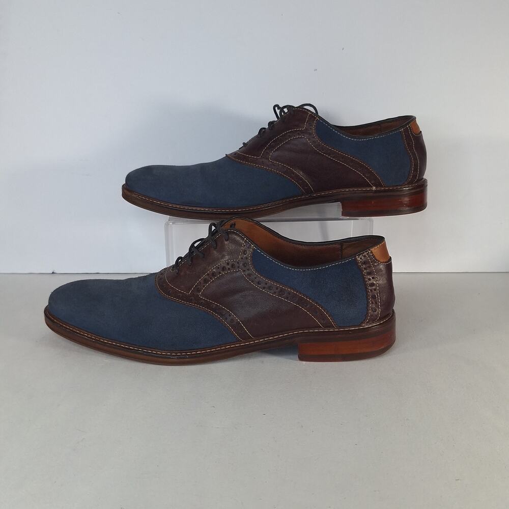 Johnston & Murphy Men's Oxford Dress Shoes 12M Brown Blue Suede Wingtip Brogue - Picture 3 of 12